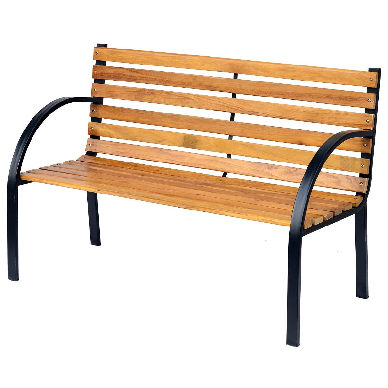 OutSunny 2 Person Garden Bench, 122Lx60Wx80Hcm | Steel Frame/Wood Backrest Chair