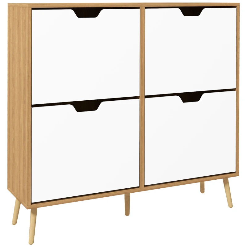 HOMCOM Narrow Shoe Storage Cabinet w/4 Flip Drawers for 16 Pairs of Shoes, White