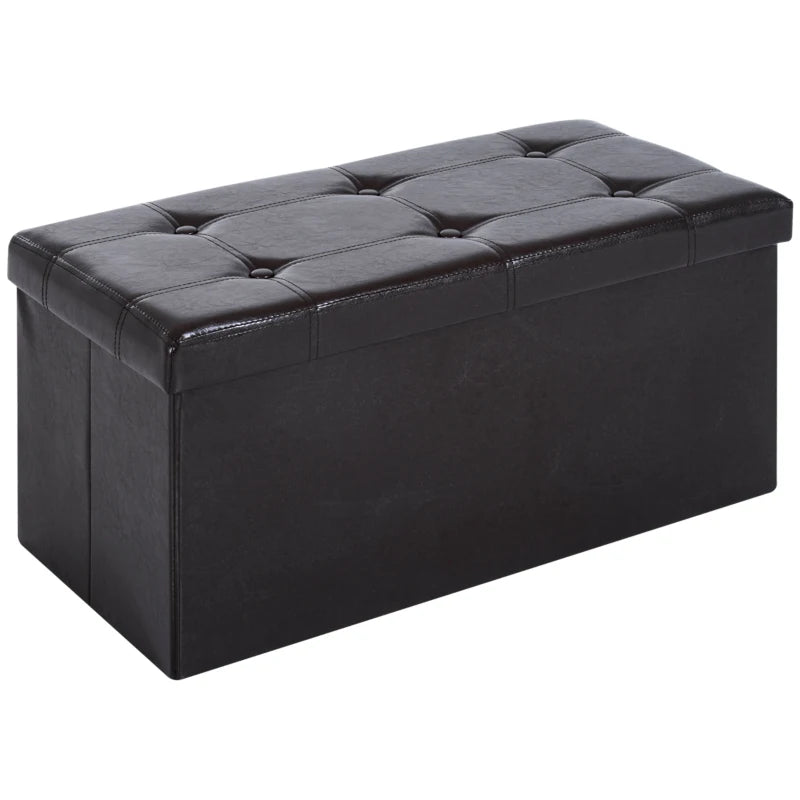 Folding Faux Leather Storage Cube Box Ottoman Bench Seat Brown 76Lx38Wx38H (cm)