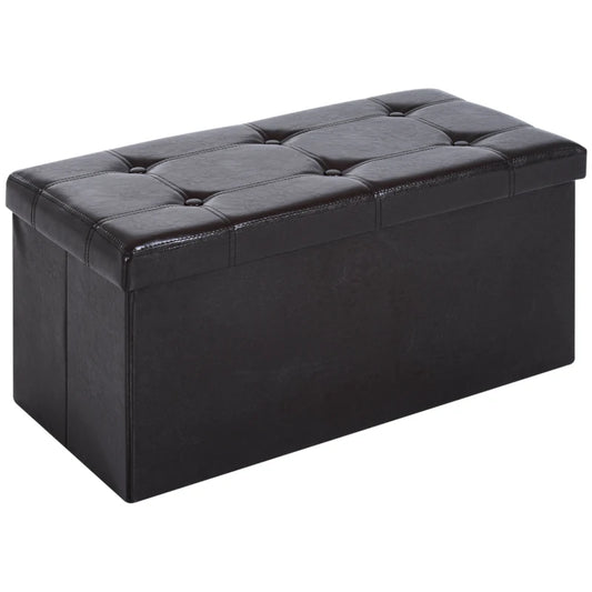 Folding Faux Leather Storage Cube Box Ottoman Bench Seat Brown 76Lx38Wx38H (cm)