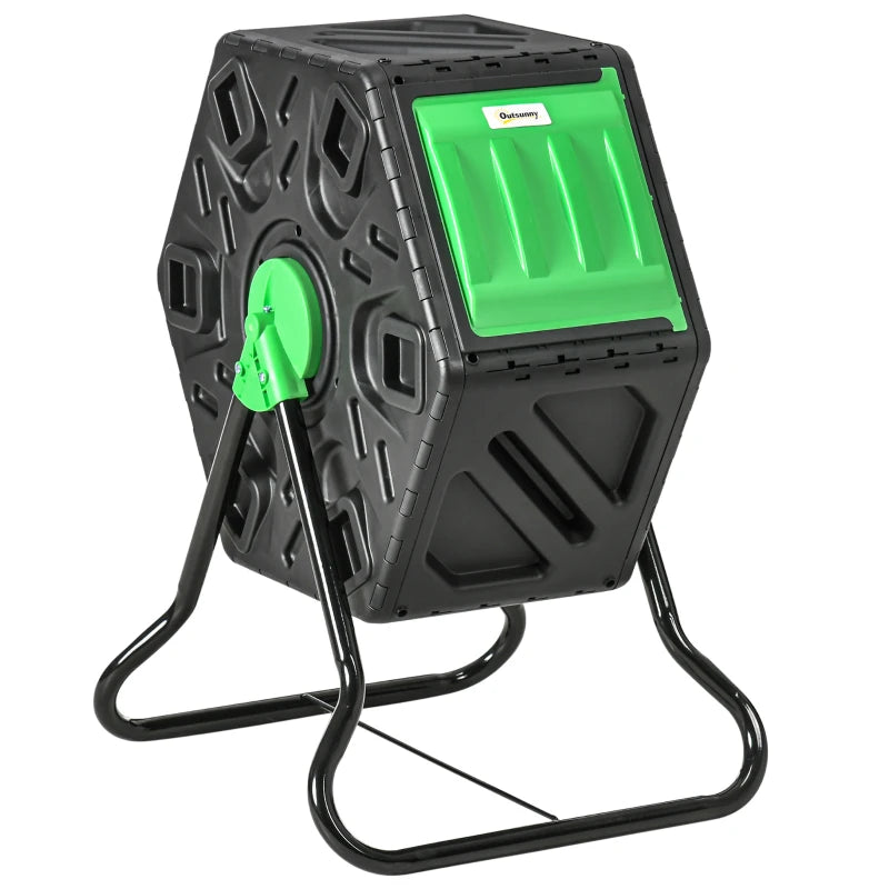 Outsunny Portable 65L Garden Compost Bin,Barrel Rotating Composter w/ Steel Legs