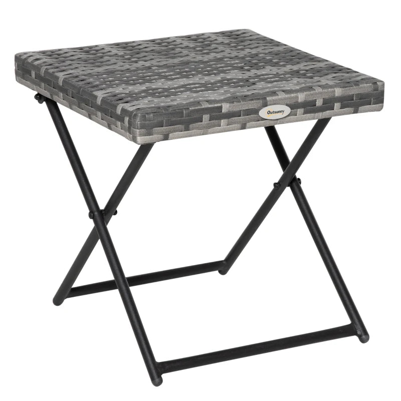 Outsunny Folding Rattan Square Coffee Table Bistro Balcony Garden Steel Frame