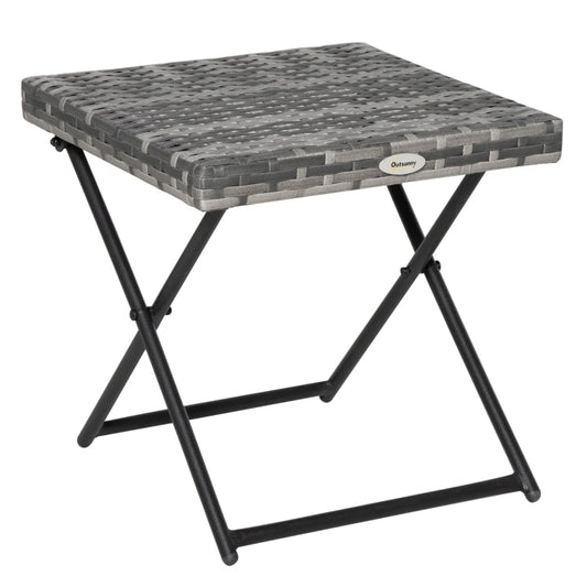Outsunny Folding Rattan Square Coffee Table Bistro Balcony Garden Steel Frame
