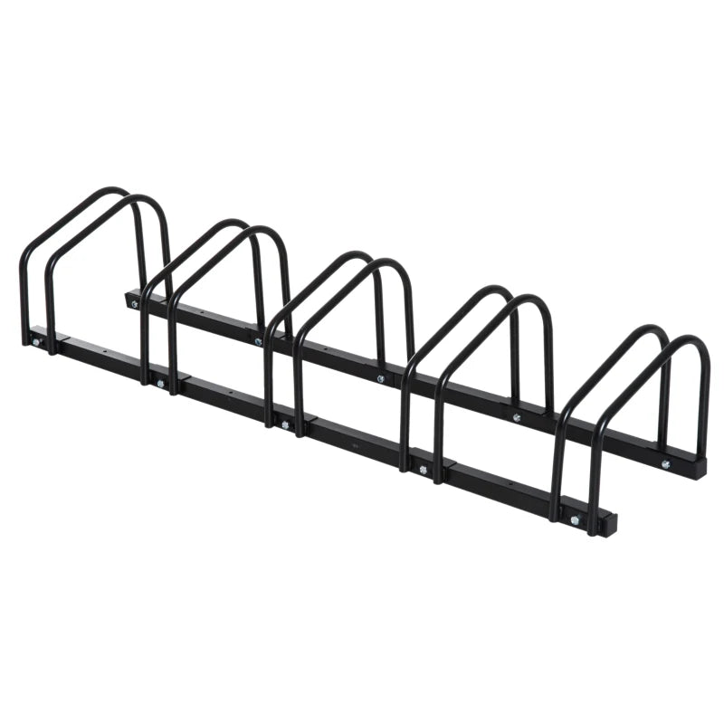 HOMCOM Heavy Duty 5-Bike Parking Rack | Locking Stand Floor | Black Wall Mount
