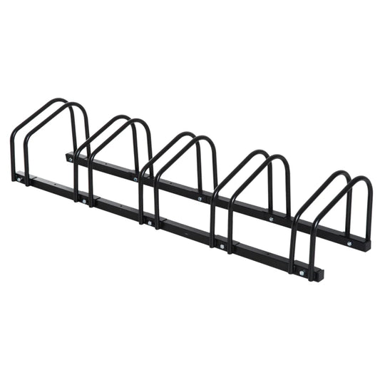 HOMCOM Heavy Duty 5-Bike Parking Rack | Locking Stand Floor | Black Wall Mount