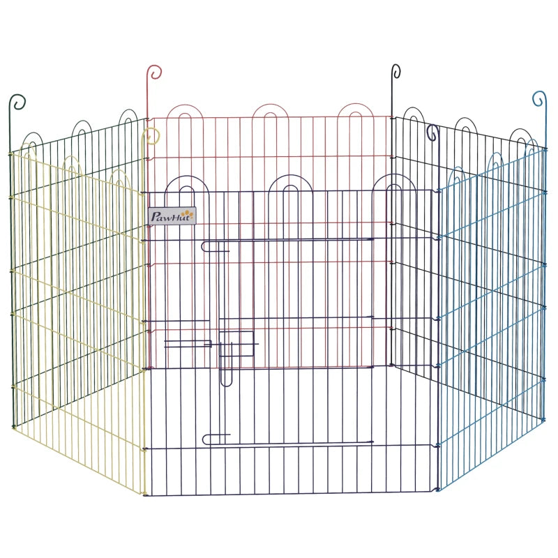 PawHut Powder coated 6 Panel Playpen Dog Puppy Crate Kennel w/ Door, Multicolor