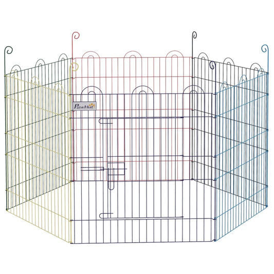 PawHut Powder coated 6 Panel Playpen Dog Puppy Crate Kennel w/ Door, Multicolor
