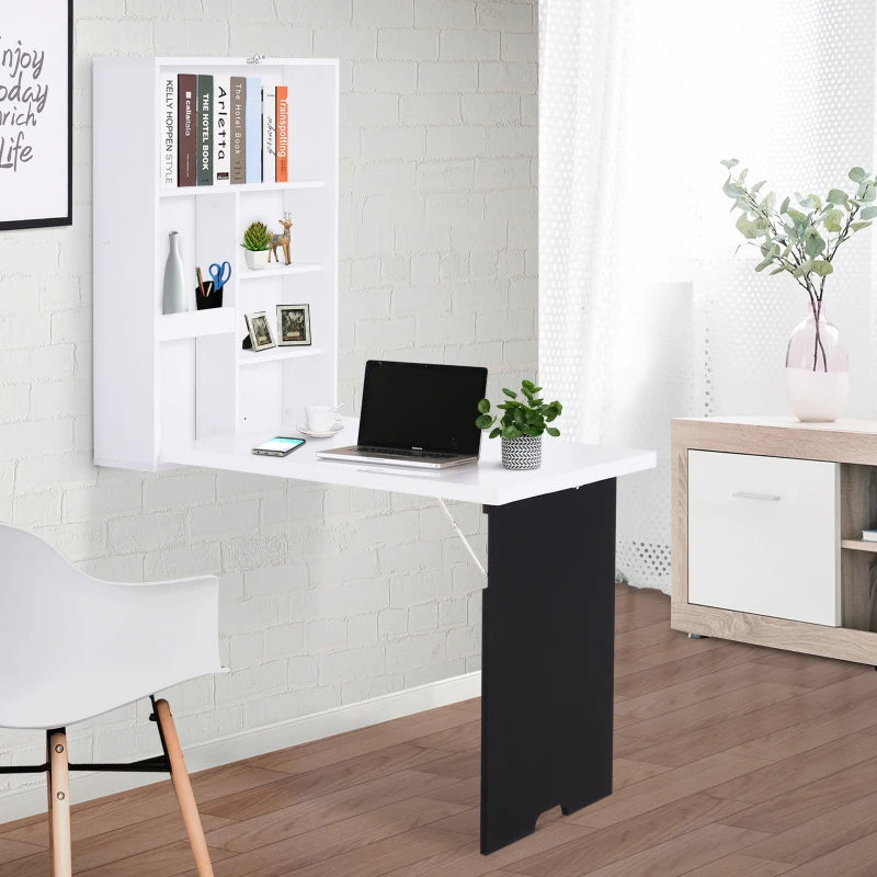 Homcom Folding Wall-Mounted Drop-Leaf Table with Chalkboard MDF,Shelf White 1 Pcs