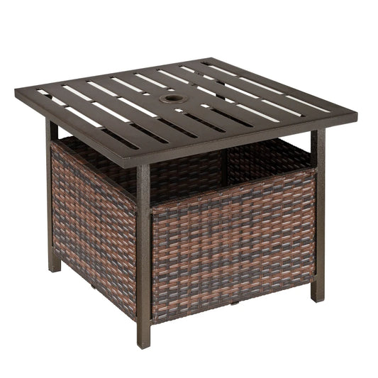 Outsunny Modern Outdoor Rattan Coffee Table w/ Parasol Hole Fit Garden Backyard