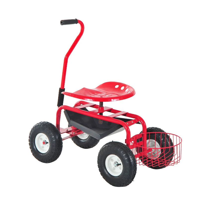 Heavy Duty Rolling Garden , Gardening Cart Planting | Tool Basket & Swivel Seat