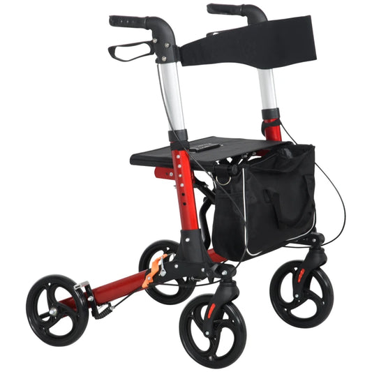 HOMCOM Adjustable Folding Rollator Walker w/ Seat Storage Pocket for Seniors