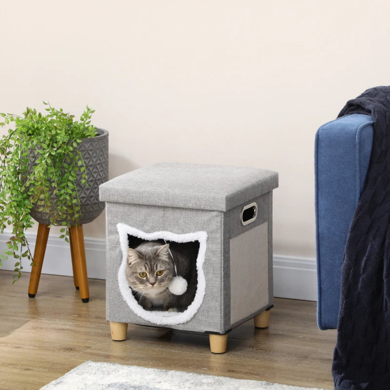 PawHut 2 in 1 Cat Bed Ottoman w/ Removable Cushion, Scratching Pad Multipurpose