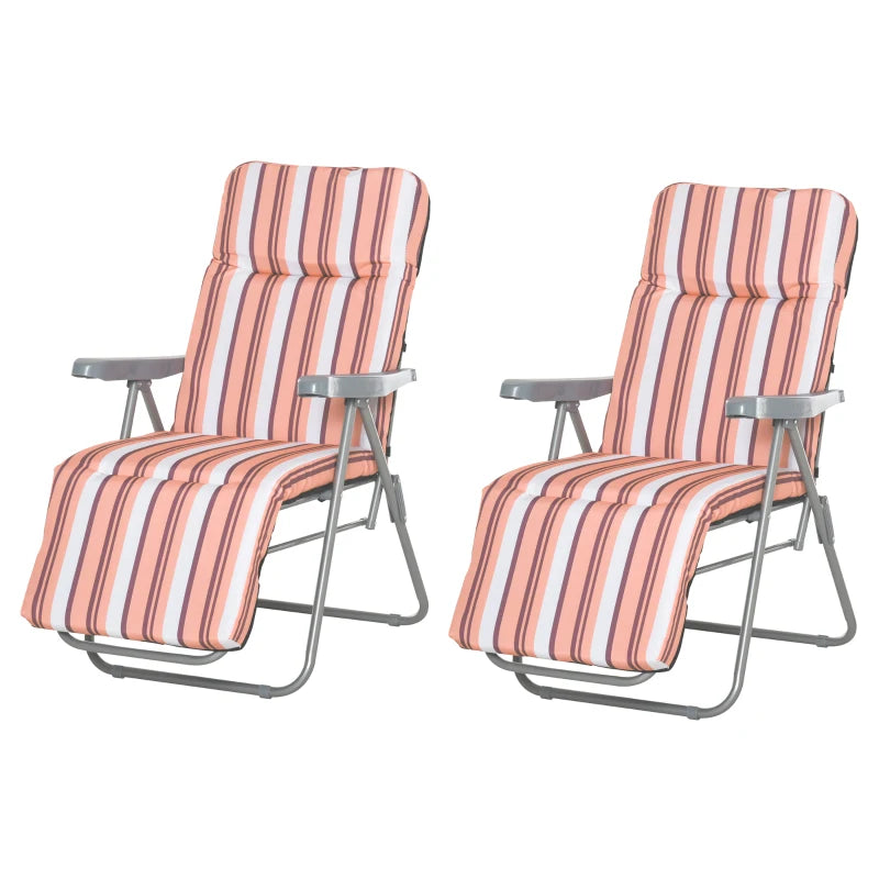 Outsunny Set of 2 Garden Outdoor Cushioned Seat Foldable Recliner Orange&White