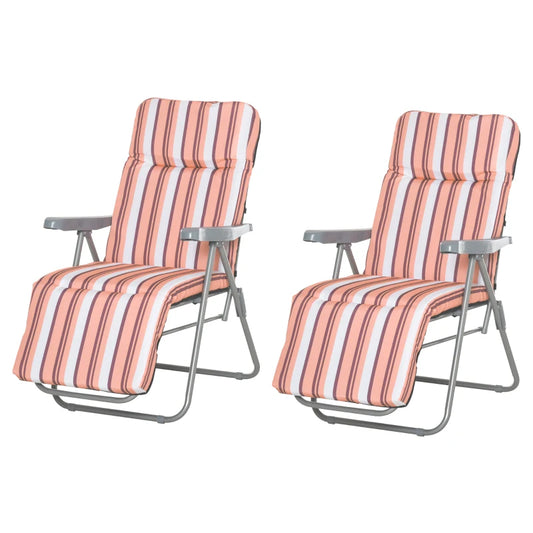 Outsunny Set of 2 Garden Outdoor Cushioned Seat Foldable Recliner Orange&White