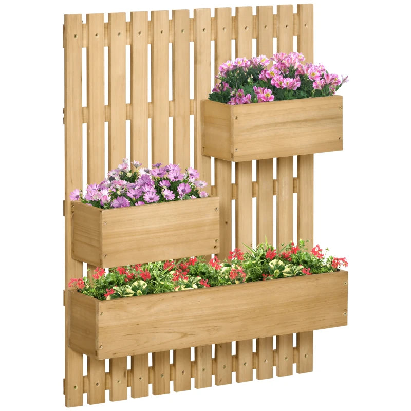 Outsunny Moveable Wooden Garden Planters with Trellis Wall-mounted Raised Bed