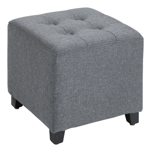 Homcom Linen-Look Square Retro Design Footstool Button Tufts Wood Frame Padding