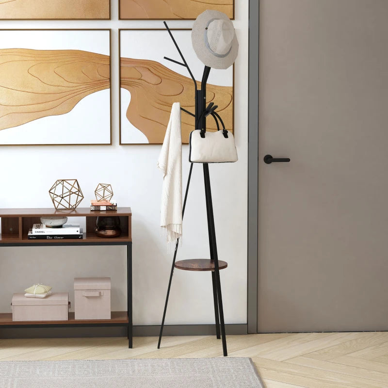 Multipurpose 180cm Free Standing Coat Rack Metal Shelf Stand Hat Hanger | Brown
