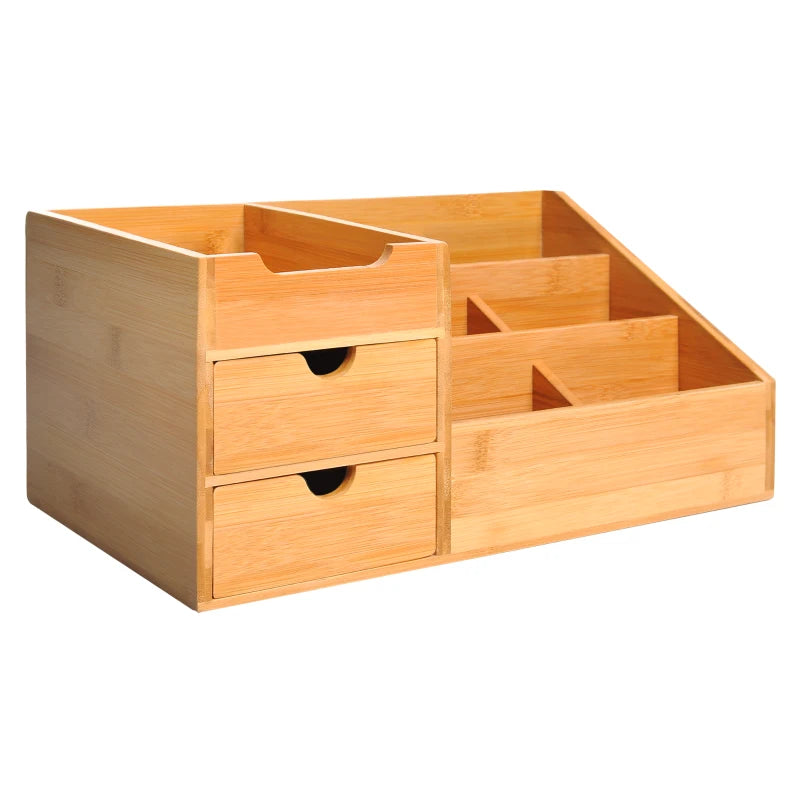 HomCom Elegant Desktop Organiser Home Office 2 x 7 Compartments, Bamboo Wood