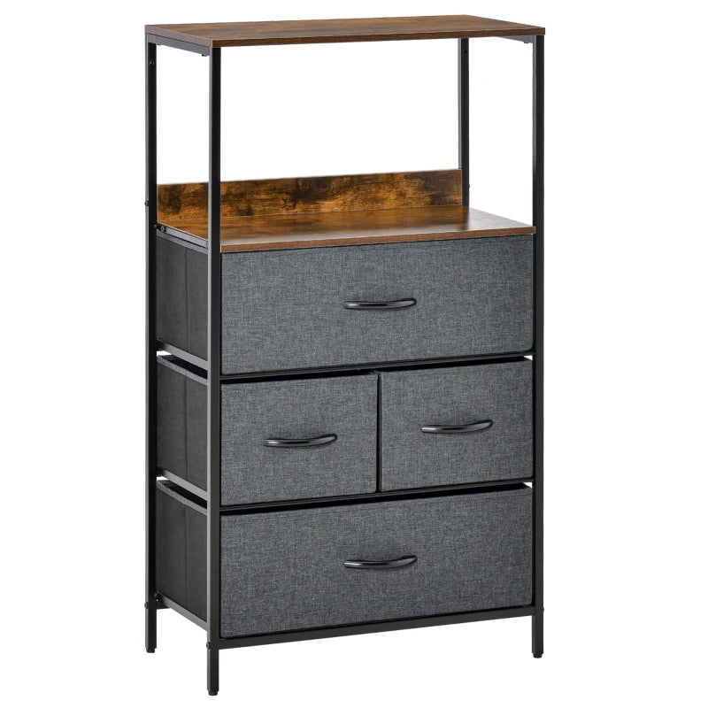 HOMCOM 4 Drawer Storage Chest Unit Home Cabinet w/ Shelves Home Furniture, Black