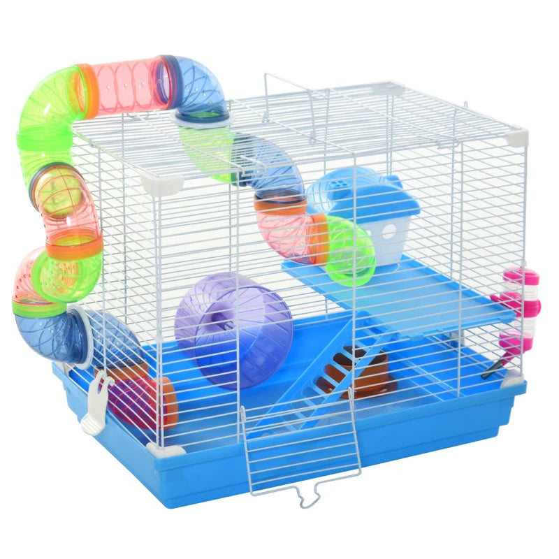 Multi-Activity Hamster Cage Carrier Small w/ Exercise Wheel, Tunnel Tube Pawhut