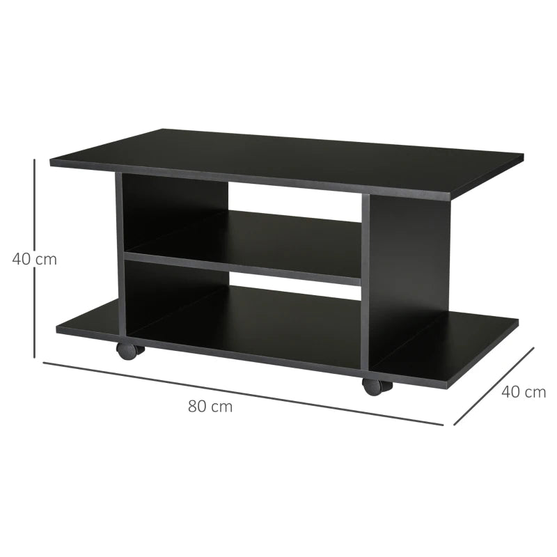 HOMCOM Moveable Modern TV Cabinet Stand Storage Shelves Table Bookshelves Black