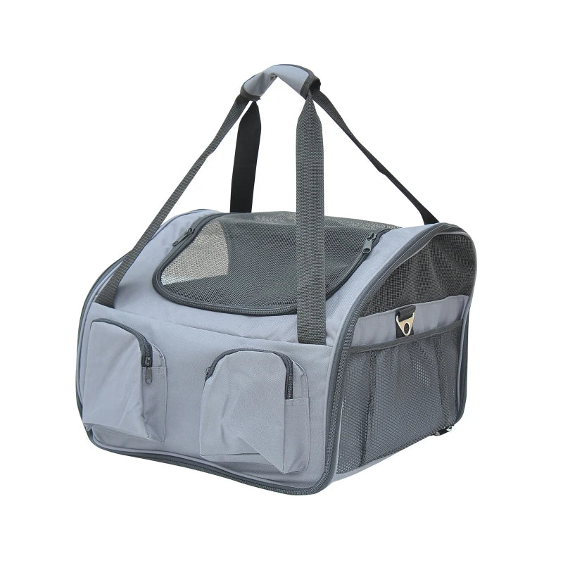Pawhut Folding Pets Carrier Bag Car Seat Portable Travel Cage Mesh Holder | Grey