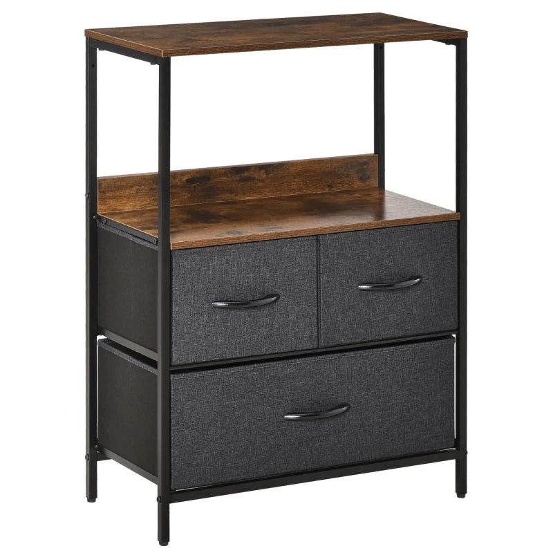 HOMCOM 3 Drawer Storage Chest Unit Home Cabinet w/ Shelves Home Furniture, Black
