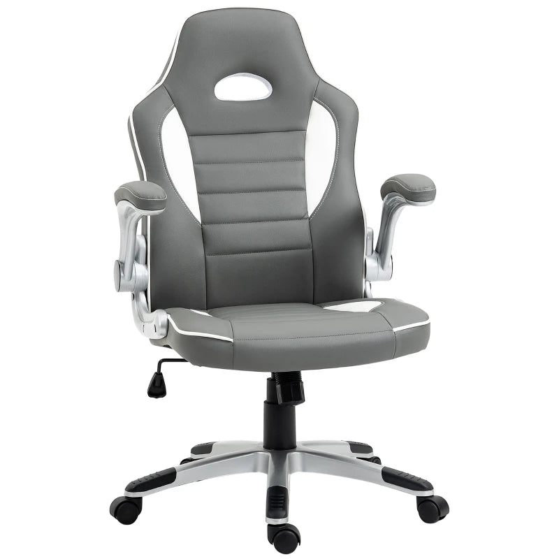 Vinsetto Height Adjustable Swivel Gaming Chair, Flip Up Armrests, PU Leather Grey