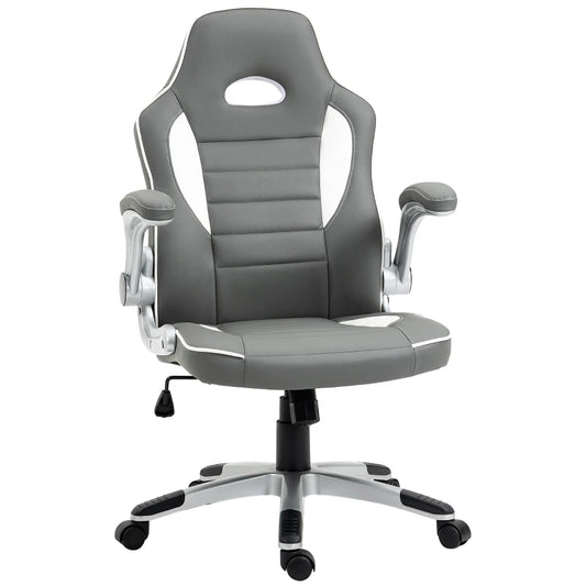 Vinsetto Height Adjustable Swivel Gaming Chair, Flip Up Armrests, PU Leather Grey