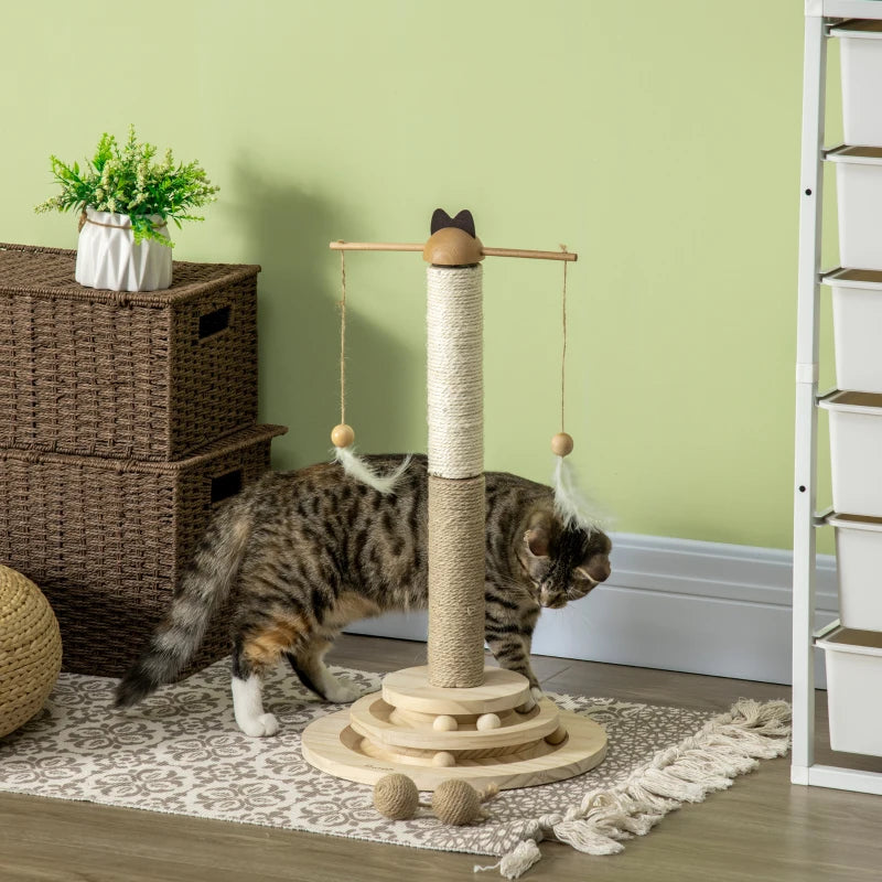56cm Cat Tree w/ Turntable Toy Ball, Jute & Sisal Scratching Post Pawhut, 1 Pcs