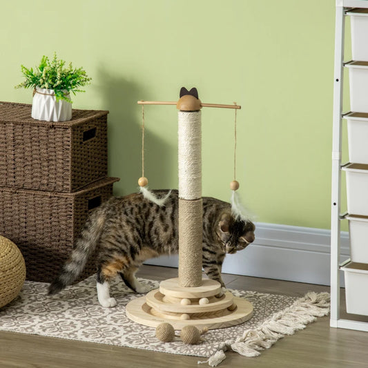 56cm Cat Tree w/ Turntable Toy Ball, Jute & Sisal Scratching Post Pawhut, 1 Pcs