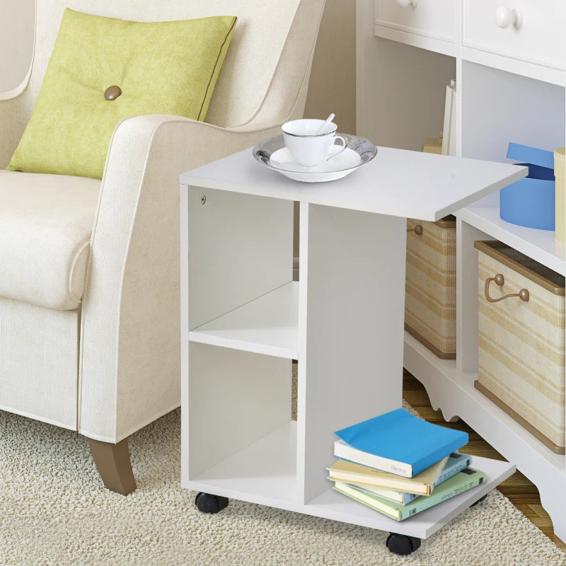2 Shelves C-Shape End Table Storage Unit 4 Wheels Home Office White Homcom, 1 Pc