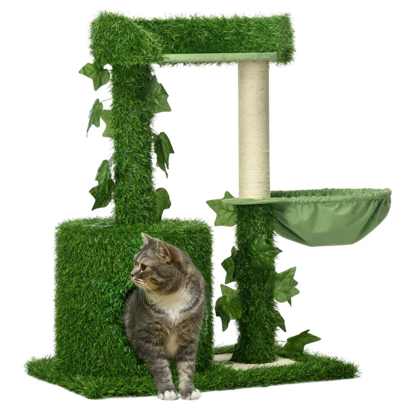 PawHut Cat Tree for Indoor Cats w/ Green Leaves, Scratching Posts 77Hx60Wx40D cm