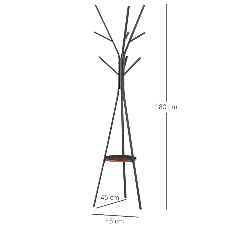 Multipurpose 180cm Free Standing Coat Rack Metal Shelf Stand Hat Hanger | Brown