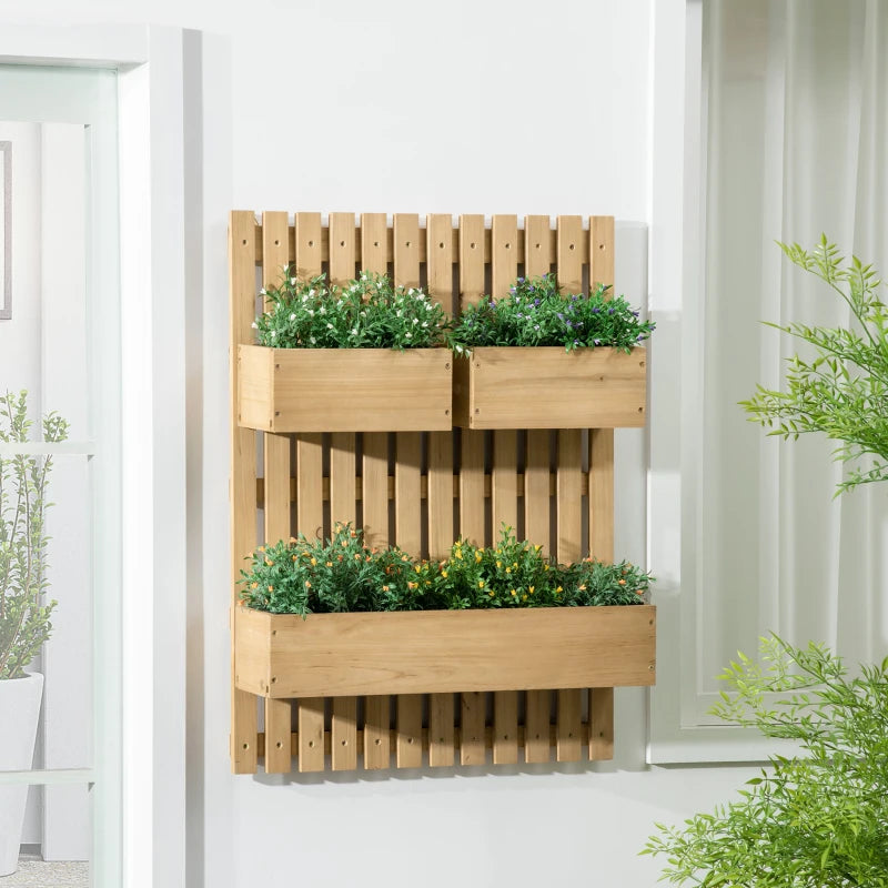 Outsunny Moveable Wooden Garden Planters with Trellis Wall-mounted Raised Bed