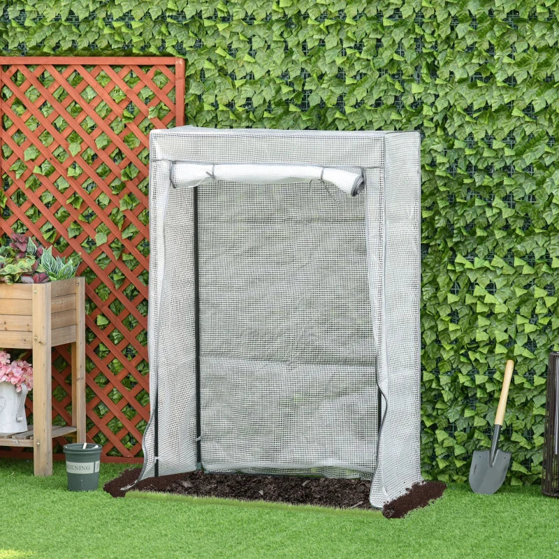Outsunny Winded Greenhouse w/ Zipper Roll-up Door Outdoor | White 100x50x150 cm