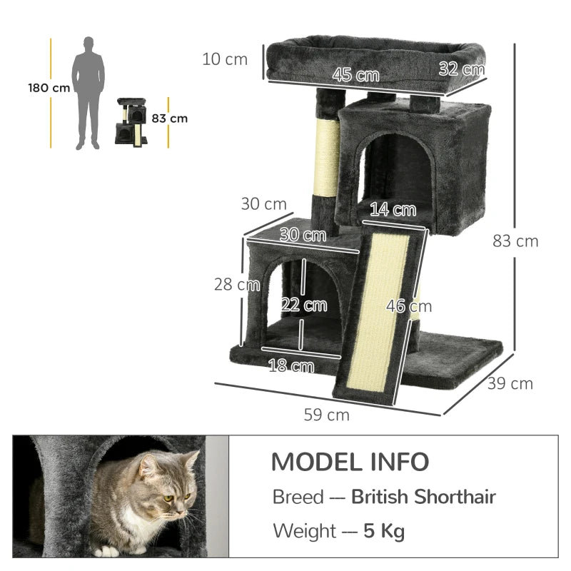 Pawhut Cat Rest & Play Multiactivity Tree w/ 2 House Perch Scratching Post Black