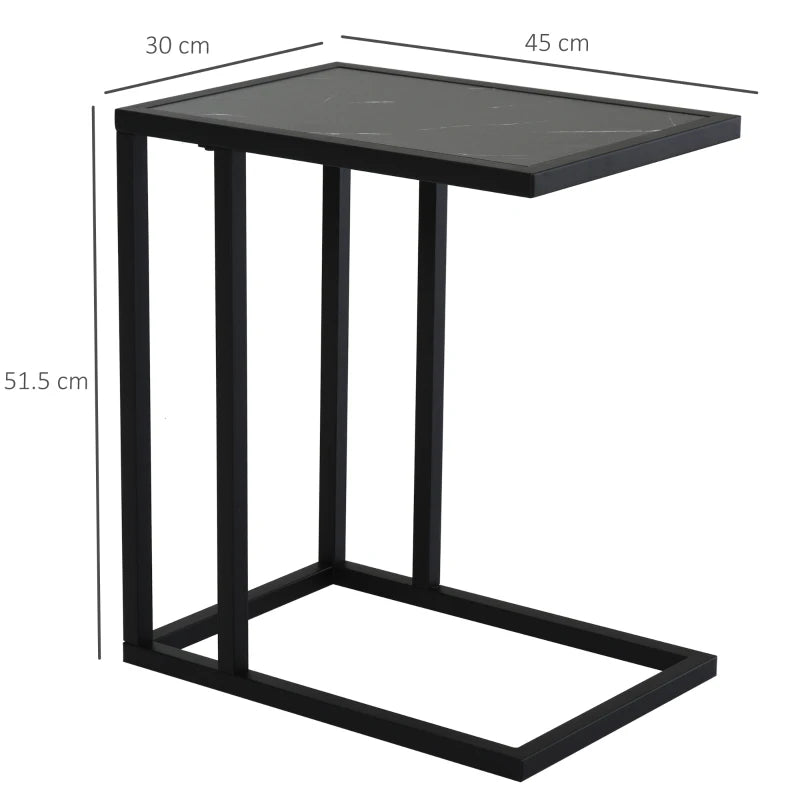 New C-Shape Side Table Marble-Effect Top Metal Frame Space-Saving Furniture