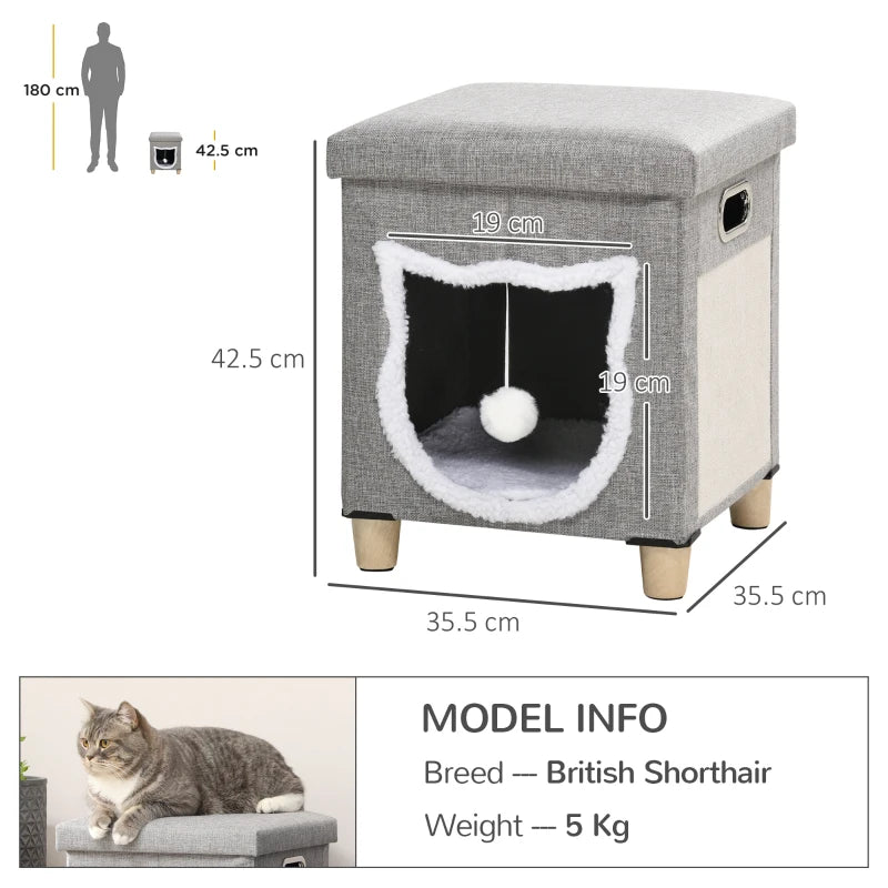 PawHut 2 in 1 Cat Bed Ottoman w/ Removable Cushion, Scratching Pad Multipurpose