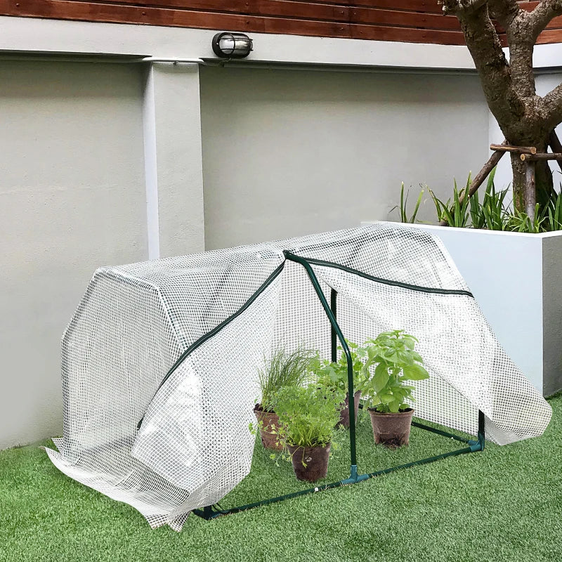 Outsunny Mini Cover w/ Steel Frame Greenhouse Grow House | 99x71x60 cm , White