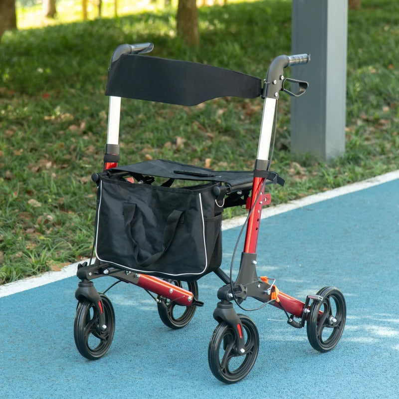 HOMCOM Adjustable Folding Rollator Walker w/ Seat Storage Pocket for Seniors