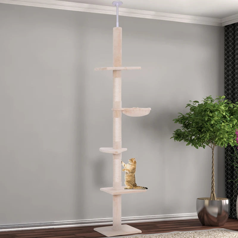 Pawhut 5 - Tier Floor to Ceiling Cat Tree Scratching Post Tower Activity Center