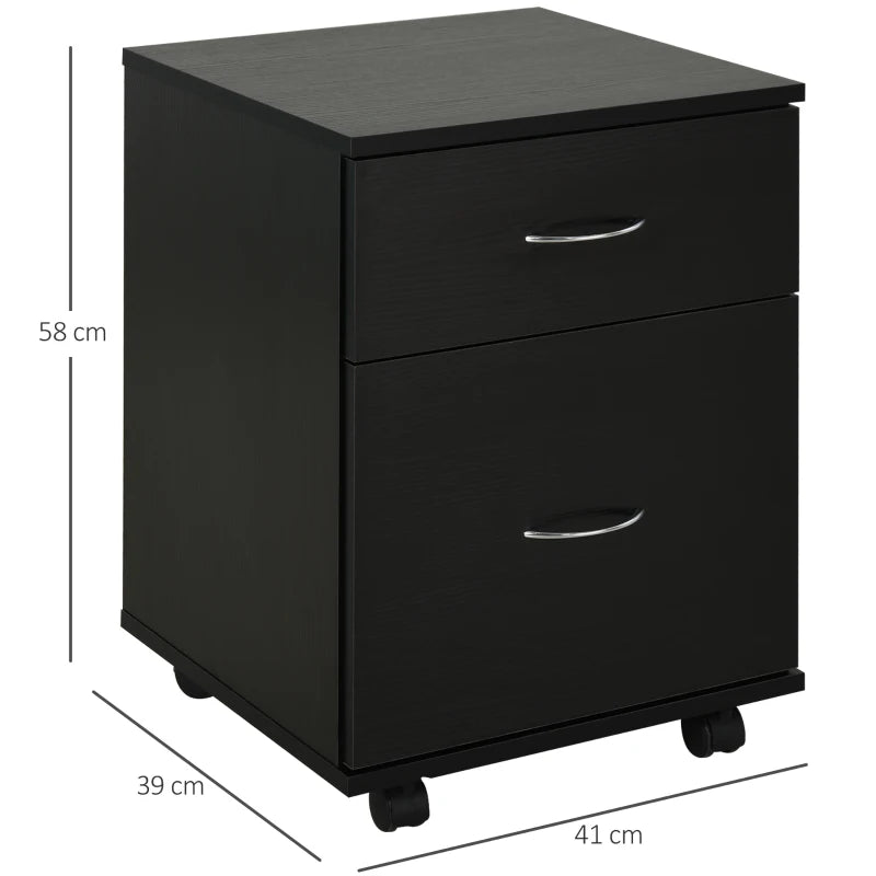 Homcom Pedestal 2-Drawer Office File Cabinet, Rolling  Wooden Storage Black 1 Pcs