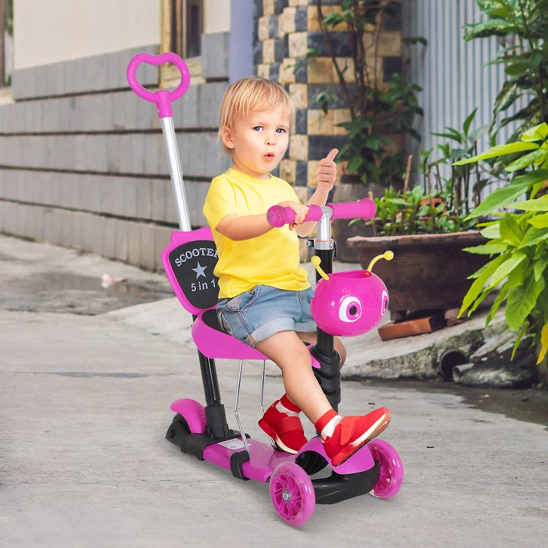 5-in-1 Baby Kick Push Scooter LED Flashing Wheels Adjustable Toddlers, Age 1-8