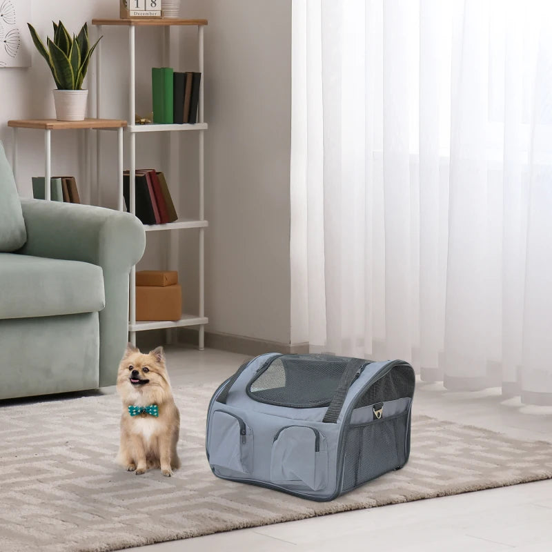 Pawhut Folding Pets Carrier Bag Car Seat Portable Travel Cage Mesh Holder | Grey