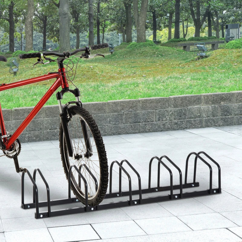 HOMCOM Heavy Duty 5-Bike Parking Rack | Locking Stand Floor | Black Wall Mount
