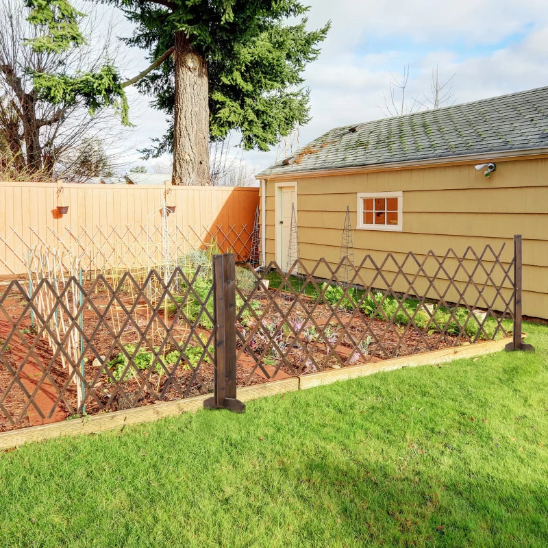 Outsunny Versatile Wooden Movable Fence Foldable Garden Screen Panel, Dark Brown