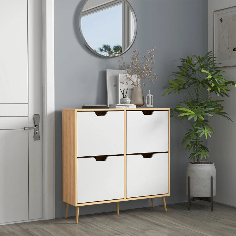HOMCOM Narrow Shoe Storage Cabinet w/4 Flip Drawers for 16 Pairs of Shoes, White
