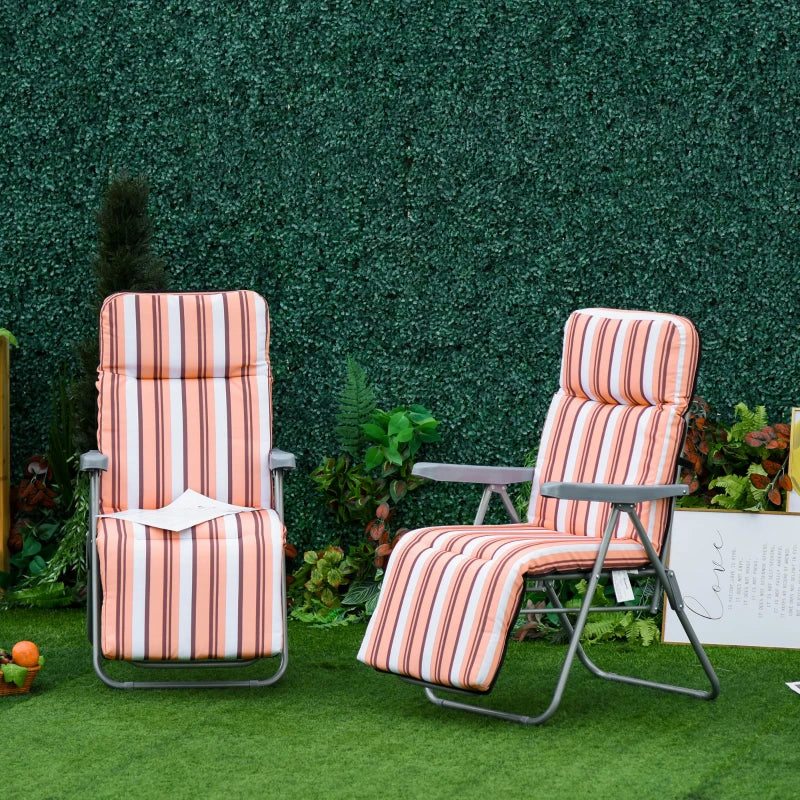 Outsunny Set of 2 Garden Outdoor Cushioned Seat Foldable Recliner Orange&White