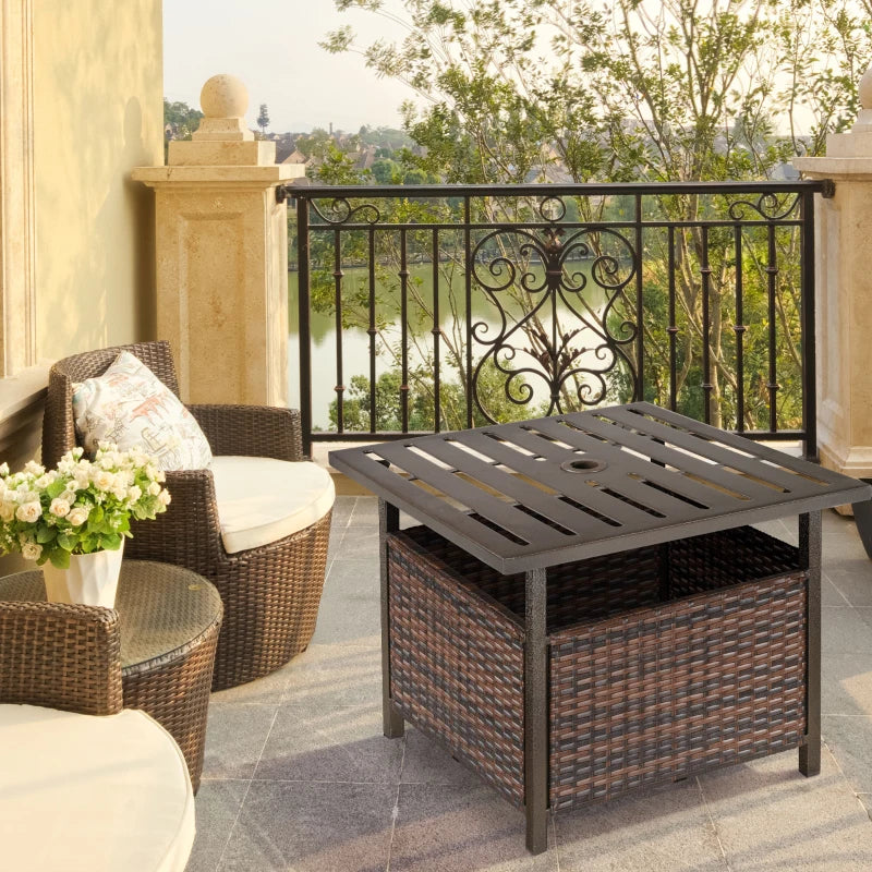 Outsunny Modern Outdoor Rattan Coffee Table w/ Parasol Hole Fit Garden Backyard